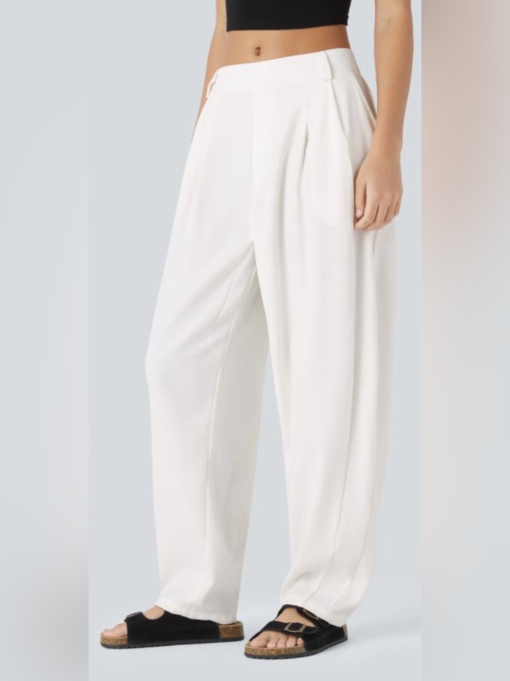 HALARA White Pleated High-Waist Wide-Leg Pants